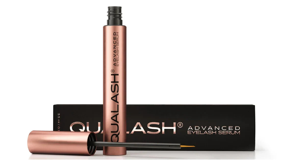 QUALASH® Advanced Eyelash Serum – rose gold tube with precision applicator and branded black packaging box